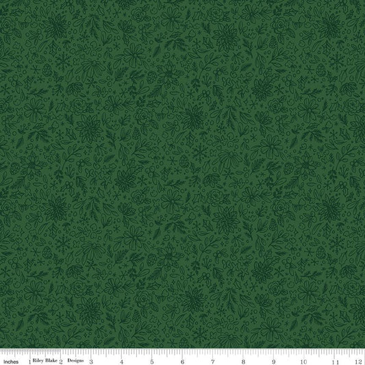 Charming Christmas Floral Outline Green by Kelsey Carlson for Riley Blake Designs - C16354-GREEN