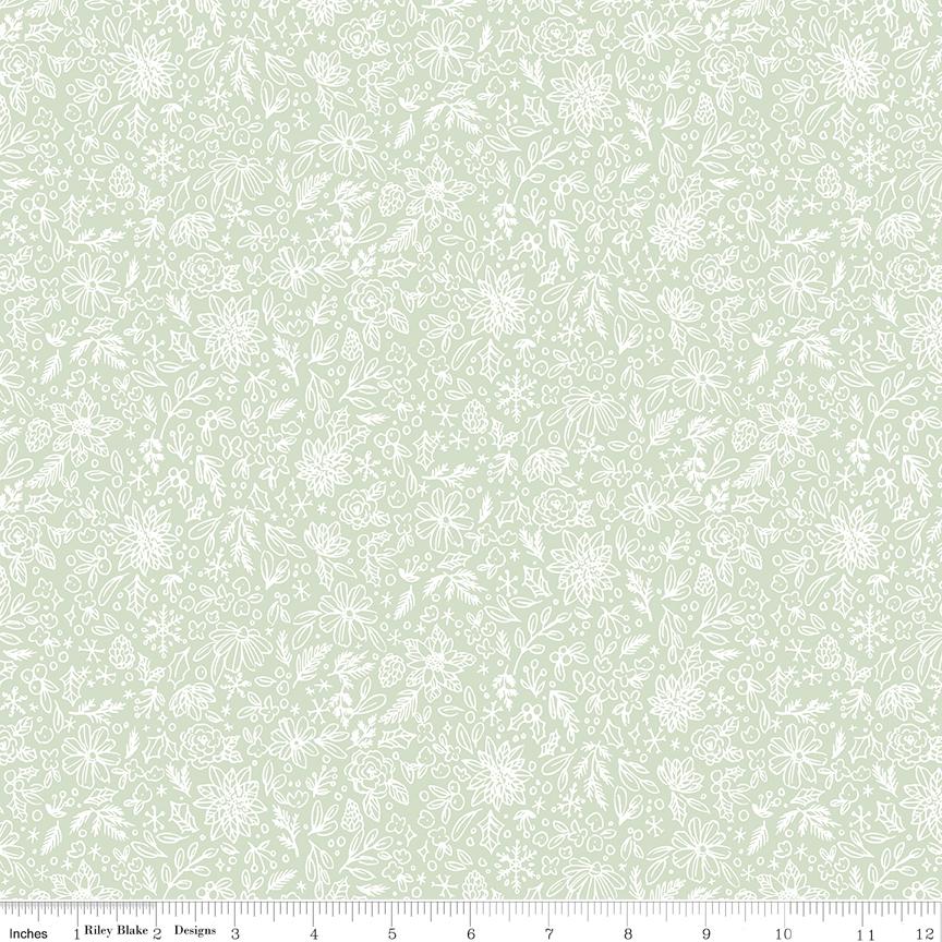 Charming Christmas Floral Outline Mint by Kelsey Carlson for Riley Blake Designs - C16354-MINT