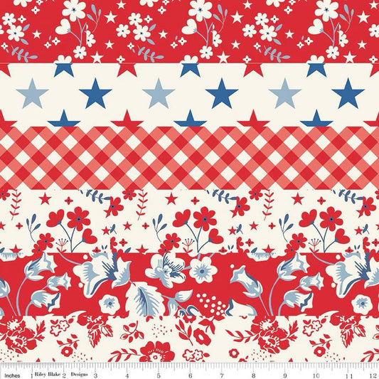 Freedom Garden Cheater Print Red by My Mind's Eye for Riley Blake Designs - C15621-WHITE