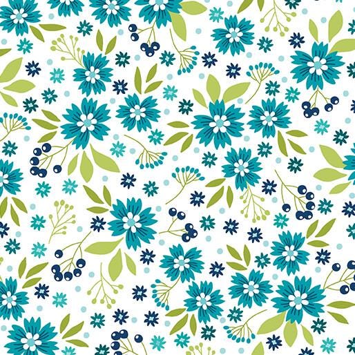 Among the Wildflowers II Poppies Aqua by Shelly Cavanna for Benartex Fabrics - 17101-24