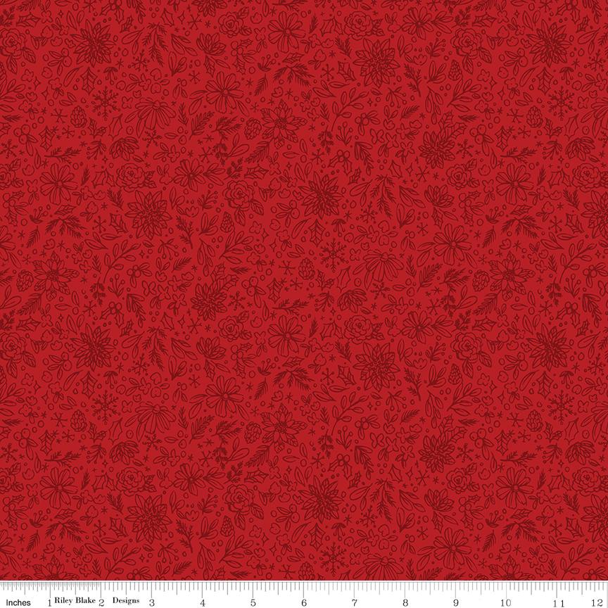 Charming Christmas Floral Outline Red by Kelsey Carlson for Riley Blake Designs - C16354-RED