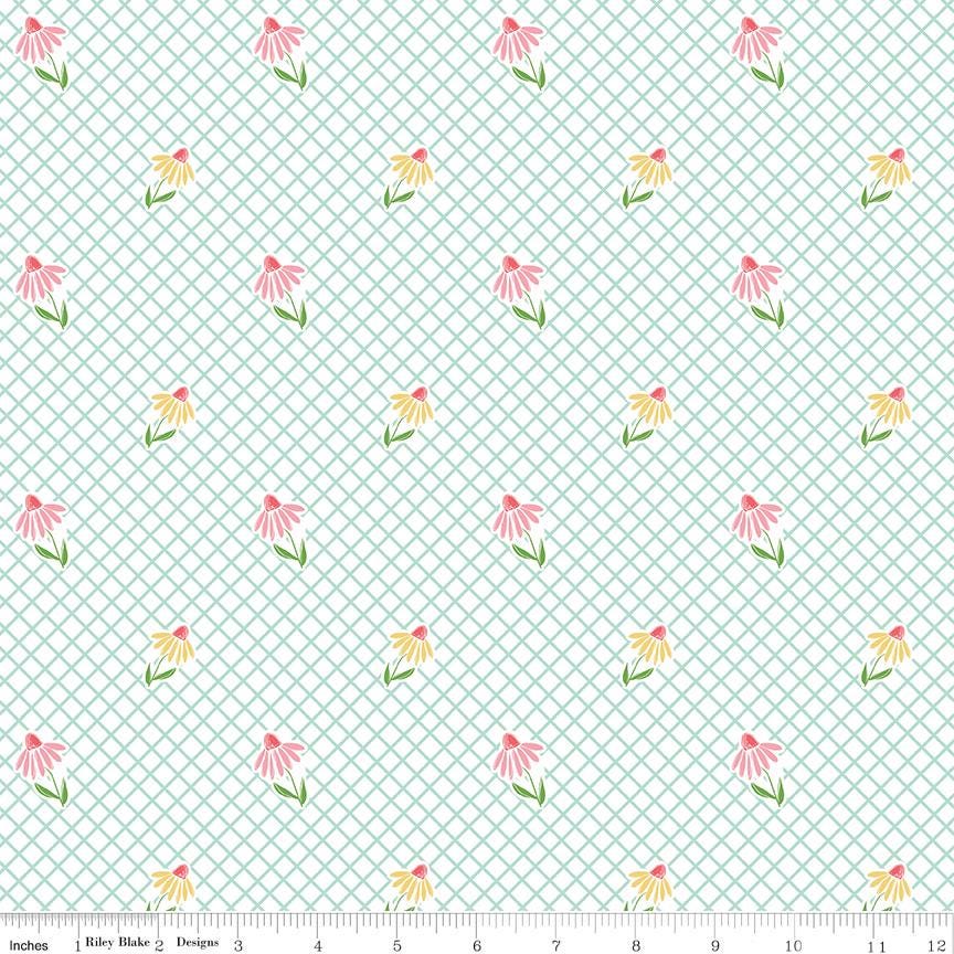 Summer Skies and Fireflies Cone Flowers White by Gracey Larson for Riley Blake Designs - C16372-WHITE