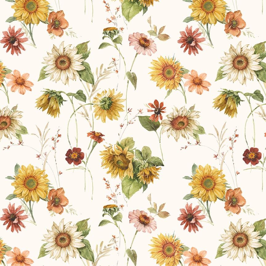 Sunflower Whispers Sunflowers Cream by Lisa Audit for Riley Blake Designs - CD16670-CREAM