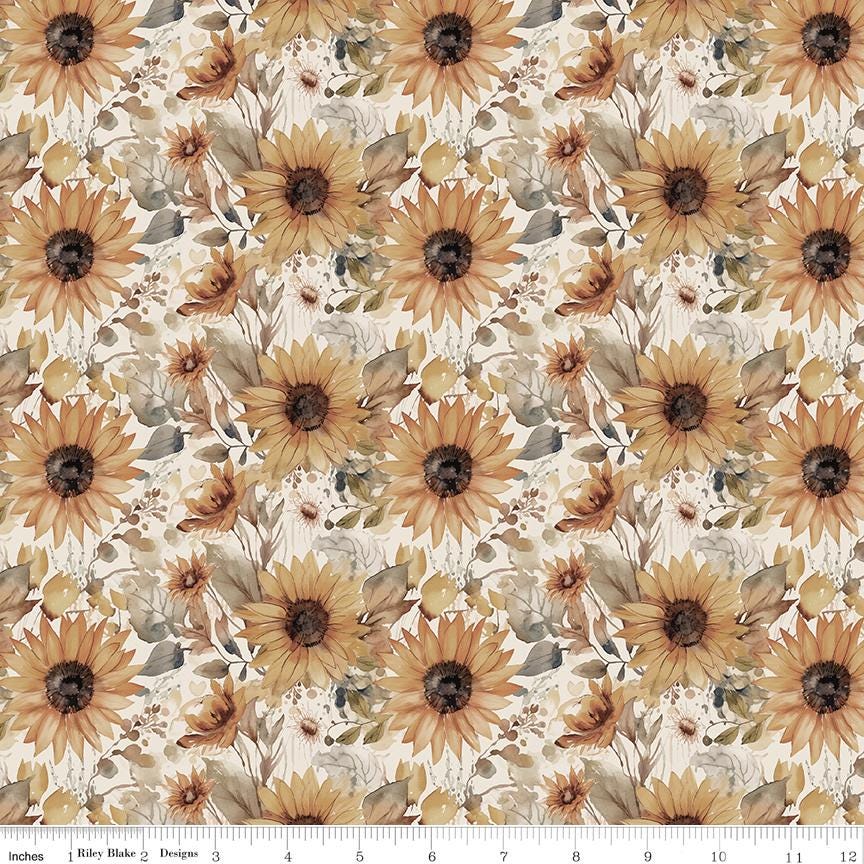 Evening on the Prairie Watercolor Sunflowers Cream by Modern Prairie for Riley Blake Designs - CD16743-CREAM