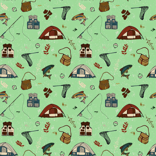 Let's Wander Gone Fishing Sage by Casey Cometti for Riley Blake Designs - C16881-SAGE