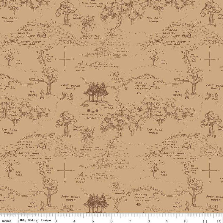 Winnie the Pooh Map Brown by Echo Park Paper Co. for Riley Blake Designs - C17001-BROWN