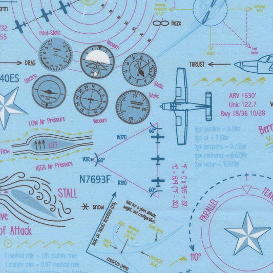 High Flight Ground School Novelty Map Text Diagrams Sky by Sariditty for Moda Fabrics - 45061 14