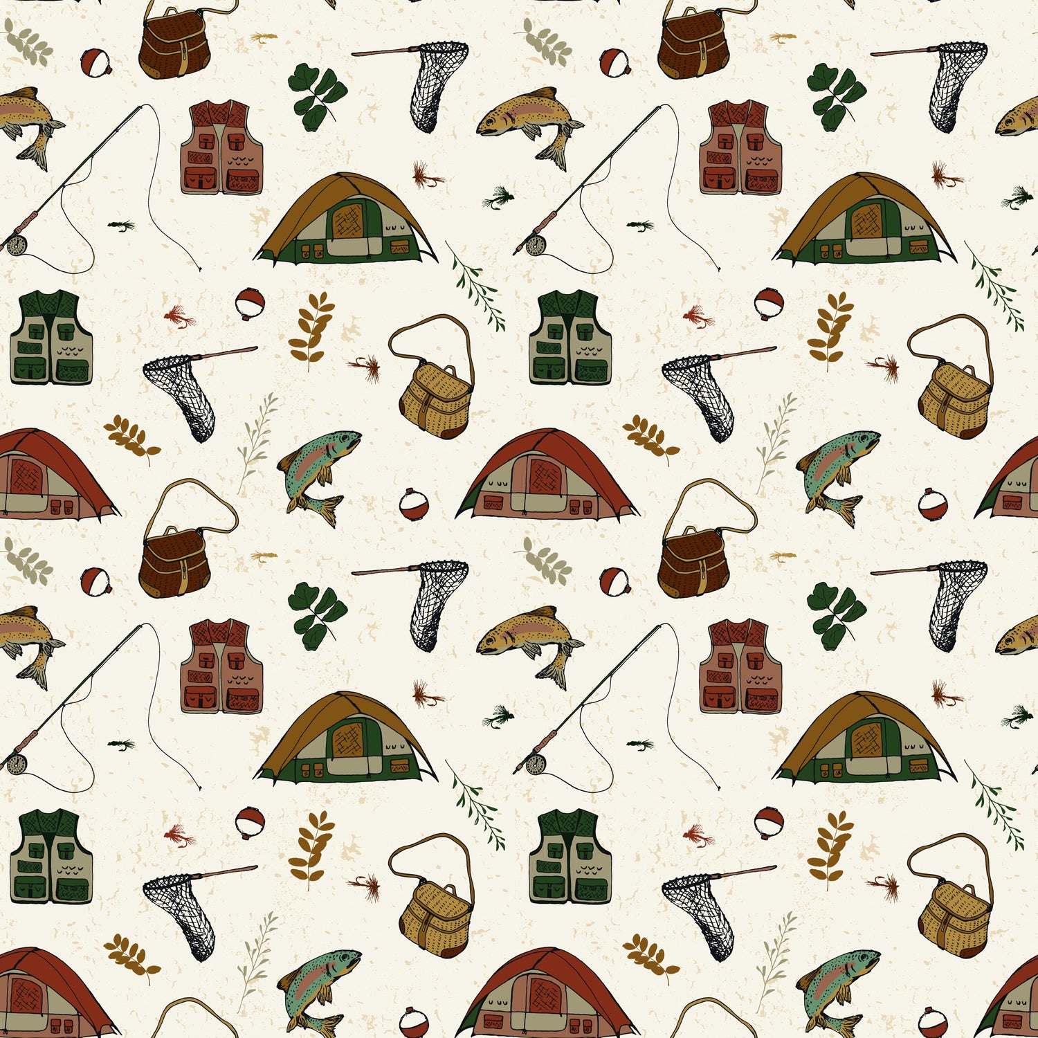 Let's Wander Gone Fishing Cream by Casey Cometti for Riley Blake Designs - C16881-CREAM