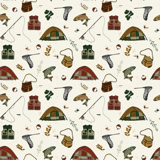 Let's Wander Gone Fishing Cream by Casey Cometti for Riley Blake Designs - C16881-CREAM