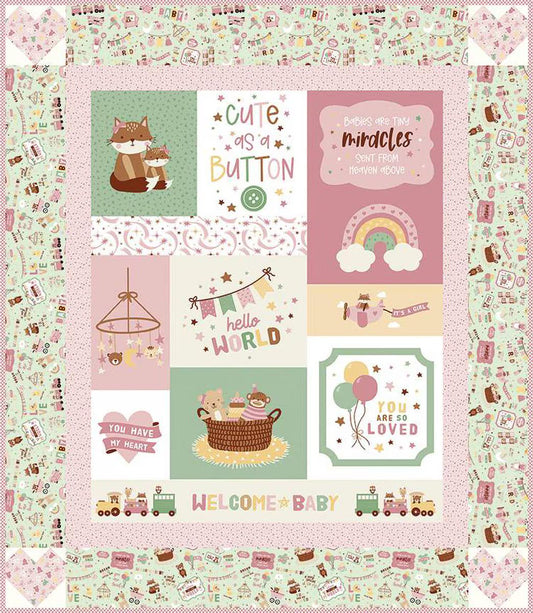 Cute as a Button Girl Panel Quilt Kit with fabric from Baby Girl collection by Lori Whitlock - quilt kit with pattern
