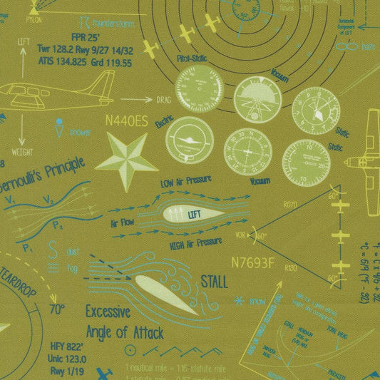 High Flight Ground School Novelty Map Text Diagrams Grass by Sariditty for Moda Fabrics - 45061 13