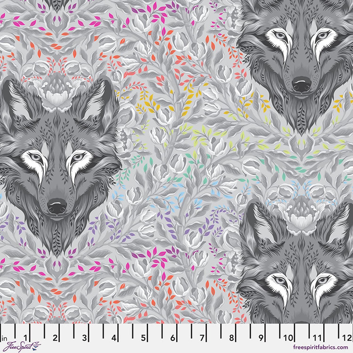 Graywork Wolf of Pink Street - Fog by Tula Pink for Free Spirit Fabrics - PWTP256.FOG