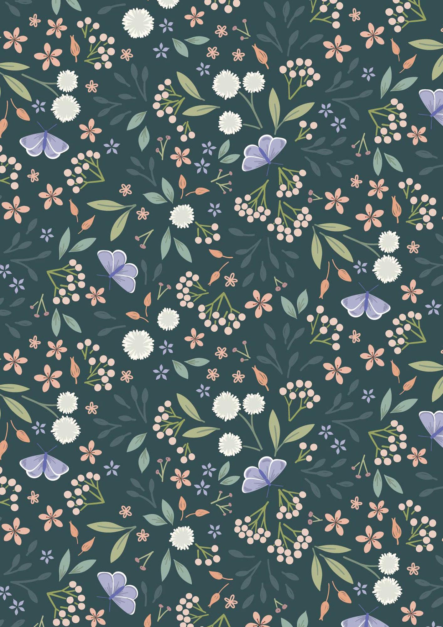 Sky Garden Floral Odyssey Deep Teal by Cassandra Connolly for Lewis & Irene - CC57-3