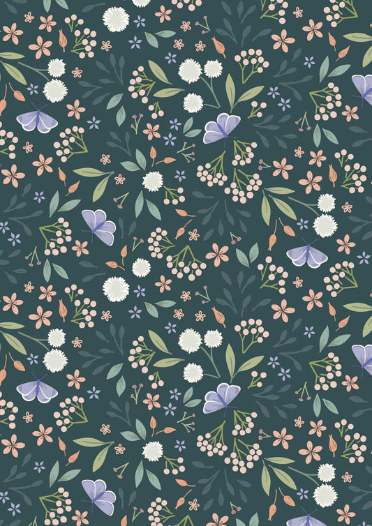 Sky Garden Floral Odyssey Deep Teal by Cassandra Connolly for Lewis & Irene - CC57-3