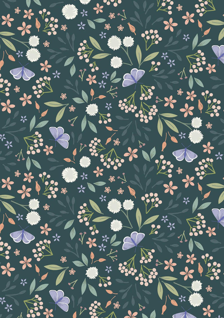 Sky Garden Floral Odyssey Deep Teal by Cassandra Connolly for Lewis & Irene - CC57-3