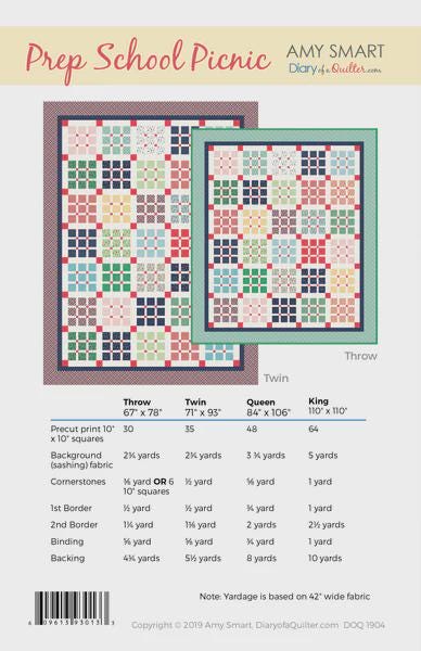 Prep School Picnic Quilt Kit in Mary Catherine fabric by Diary of a Quilter for Riley Blake Designs - quilt kit with pattern