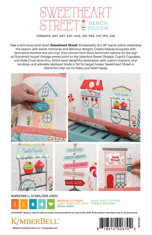 Sweetheart Street Bench Pillow Machine Embroidery Designs & Embellishment Kit - Kimberbell Designs