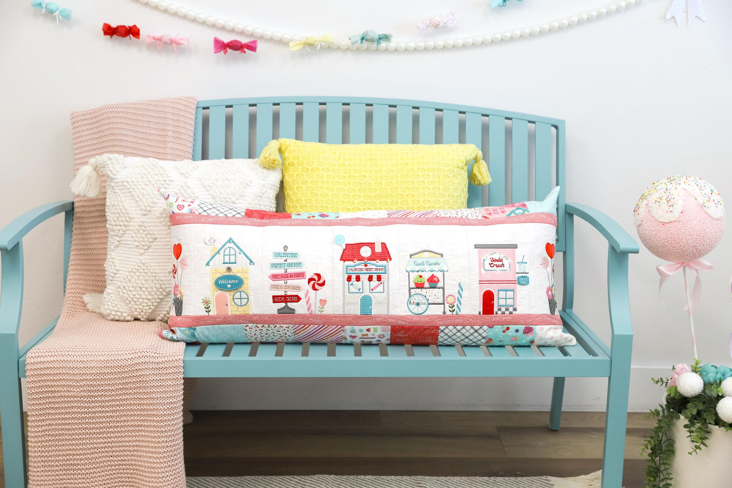 Sweetheart Street Bench Pillow Machine Embroidery Designs & Embellishment Kit - Kimberbell Designs