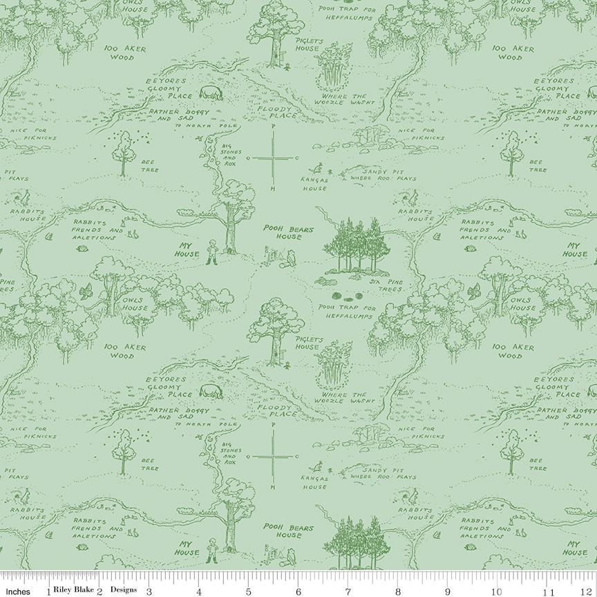 Winnie the Pooh Map Green by Echo Park Paper Co. for Riley Blake Designs - C17001-GREEN