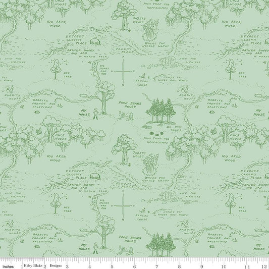Winnie the Pooh Map Green by Echo Park Paper Co. for Riley Blake Designs - C17001-GREEN