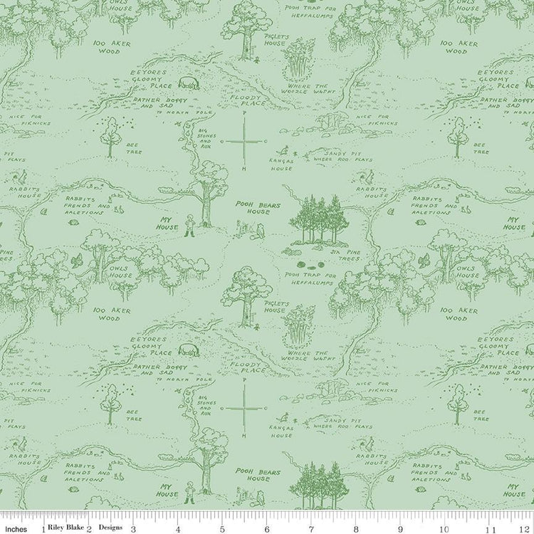 Winnie the Pooh Map Green by Echo Park Paper Co. for Riley Blake Designs - C17001-GREEN