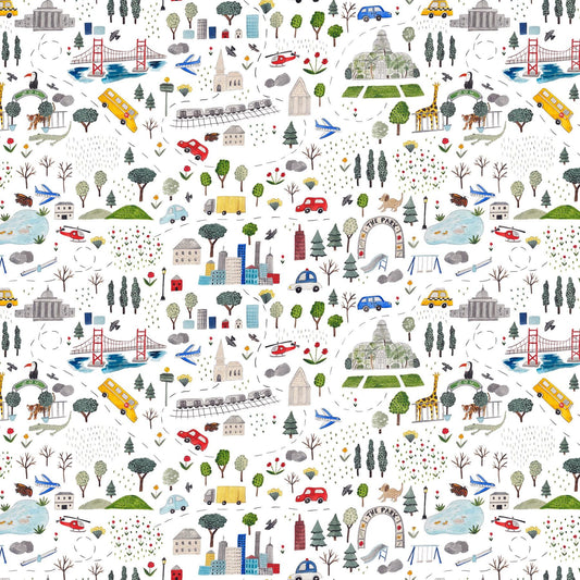 Mini Metropolis Cityscape White by Sara Boccaccini for Northcott Fabrics - 91189-10