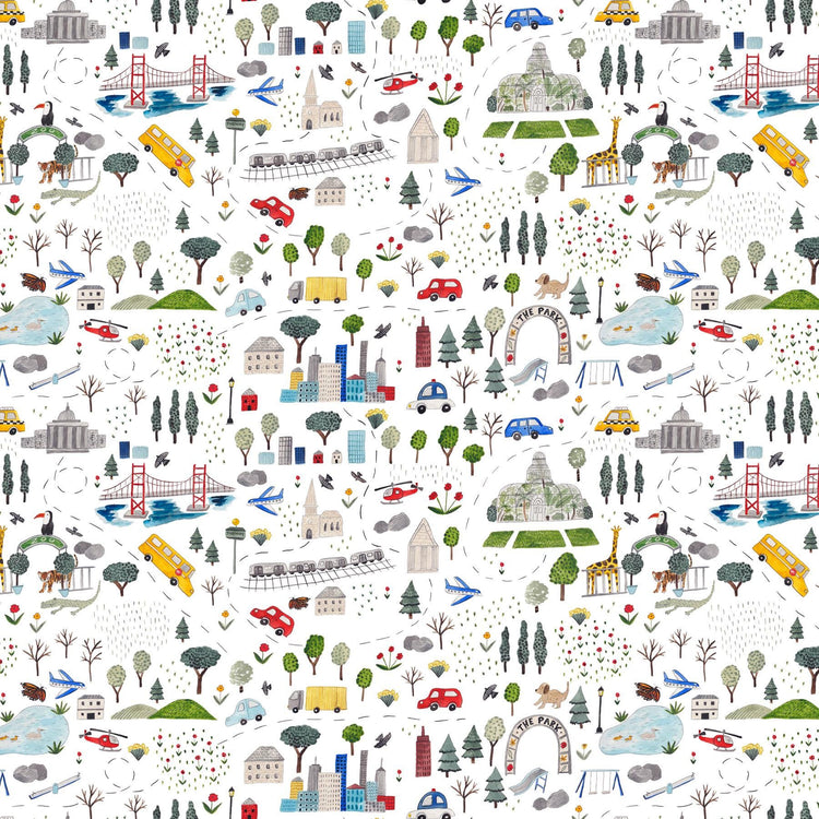 Mini Metropolis Cityscape White by Sara Boccaccini for Northcott Fabrics - 91189-10