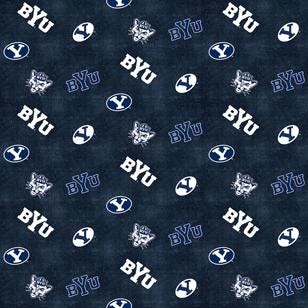 Brigham Young NCAA-Brigham Young Distressed Logo Flannel by Sykel Studio for Benartex Fabrics - BYU1152