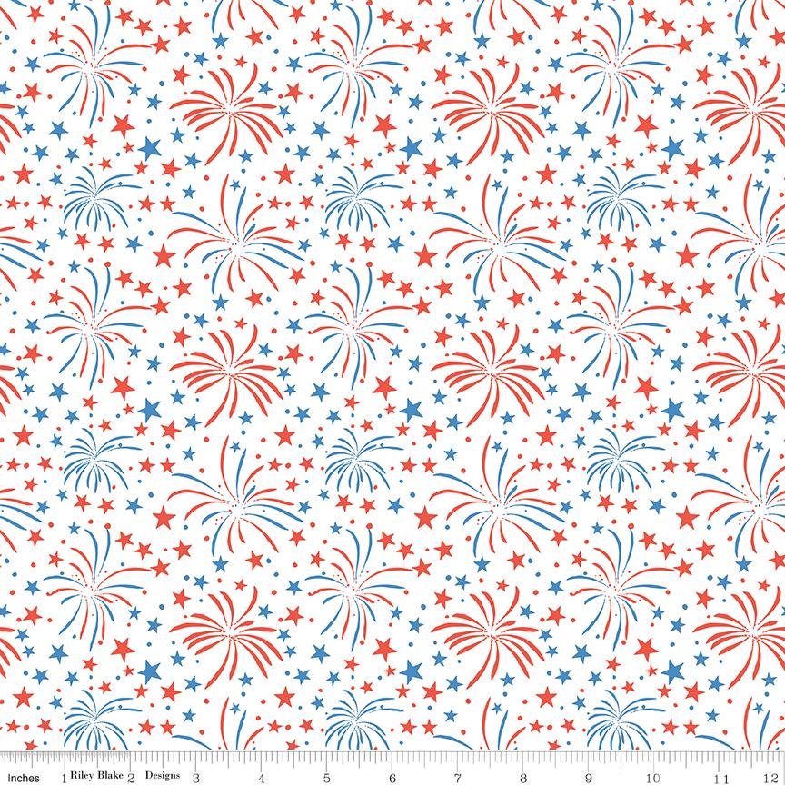 Firecracker Fireworks White by My Mind's Eye for Riley Blake Designs - C17201-WHITE
