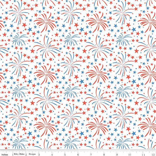 Firecracker Fireworks White by My Mind's Eye for Riley Blake Designs - C17201-WHITE