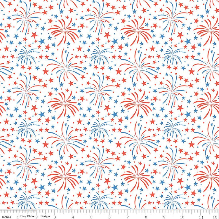 Firecracker Fireworks White by My Mind's Eye for Riley Blake Designs - C17201-WHITE