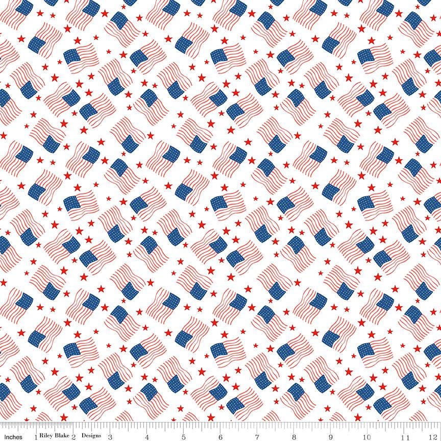 Firecracker Flags White by My Mind's Eye for Riley Blake Designs - C17203-WHITE