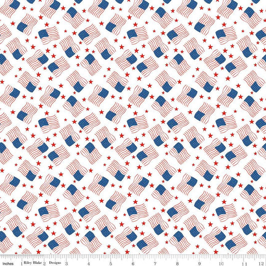 Firecracker Flags White by My Mind's Eye for Riley Blake Designs - C17203-WHITE