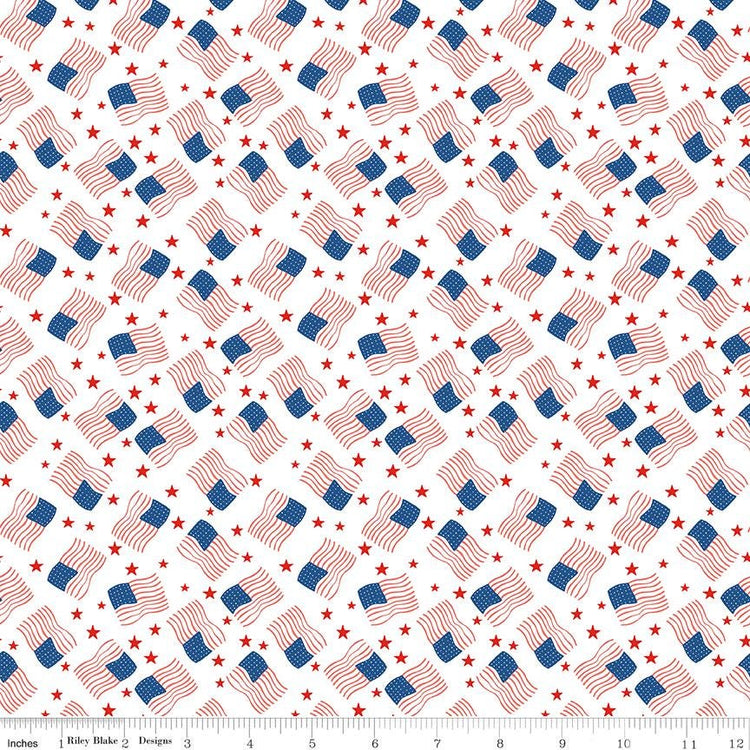 Firecracker Flags White by My Mind's Eye for Riley Blake Designs - C17203-WHITE