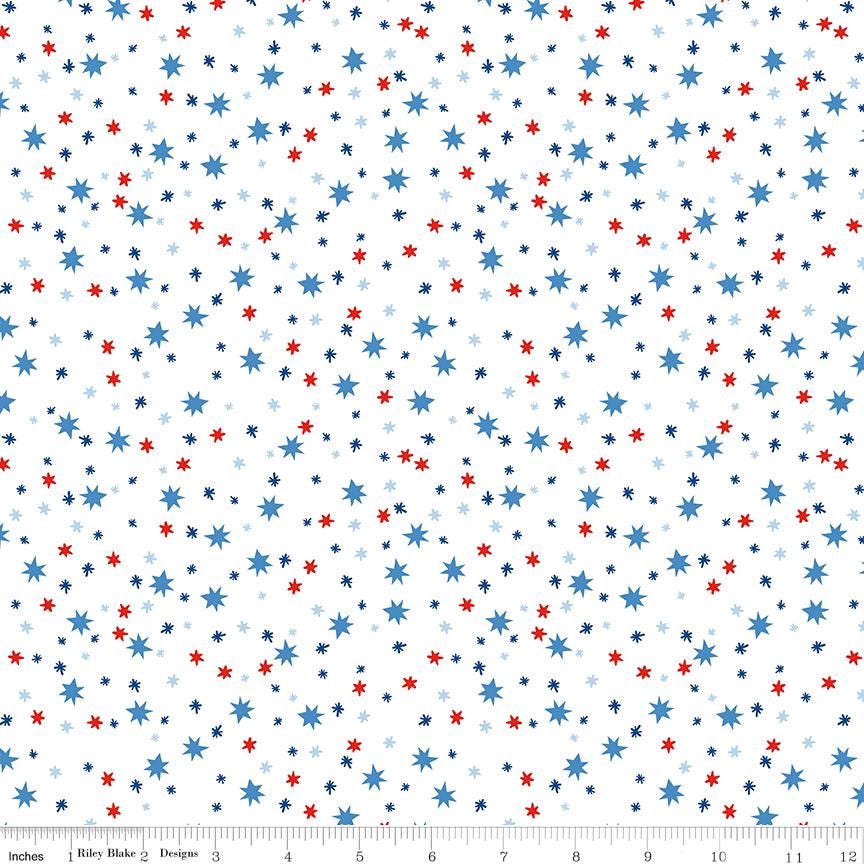 Firecracker Stars White by My Mind's Eye for Riley Blake Designs - C17204-WHITE