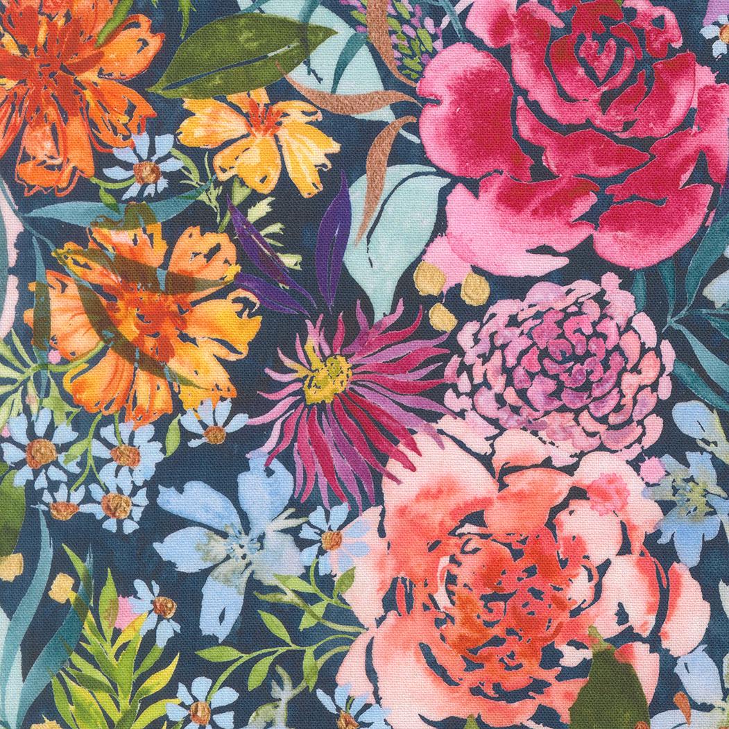 Soulstice Midsummer Bloom Canvas Large Floral Watercolor Canvas Navy by Create Joy Project for Moda Fabrics - 39860 12CV