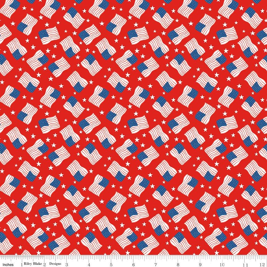 Firecracker Flags Red Hen by My Mind's Eye for Riley Blake Designs - C17203-REDHEN