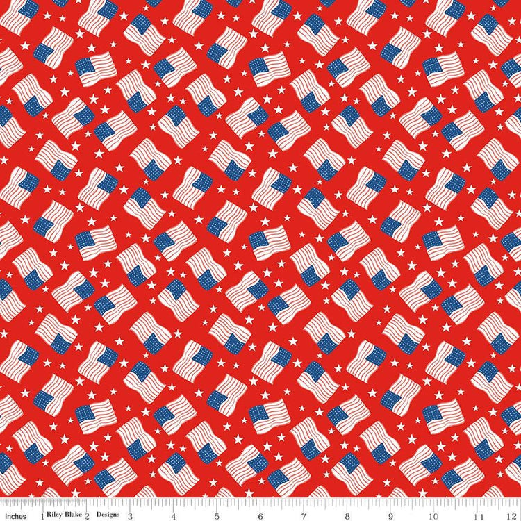 Firecracker Flags Red Hen by My Mind's Eye for Riley Blake Designs - C17203-REDHEN