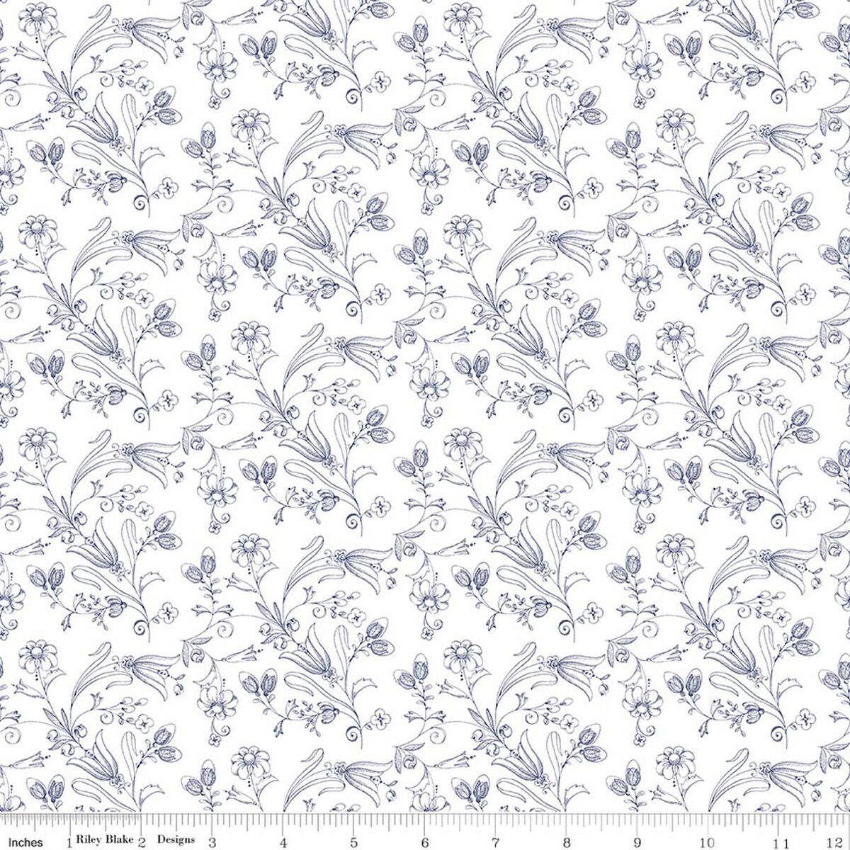 Sew America Flower Vines White by J. Wecker Frisch for Riley Blake Designs - C17350-WHITE