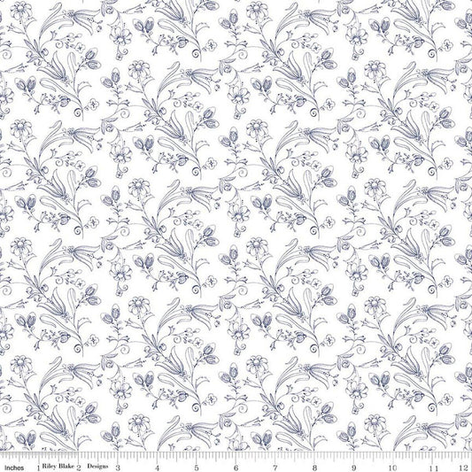 Sew America Flower Vines White by J. Wecker Frisch for Riley Blake Designs - C17350-WHITE