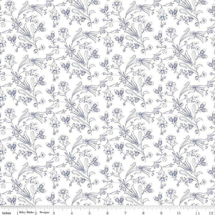 Sew America Flower Vines White by J. Wecker Frisch for Riley Blake Designs - C17350-WHITE