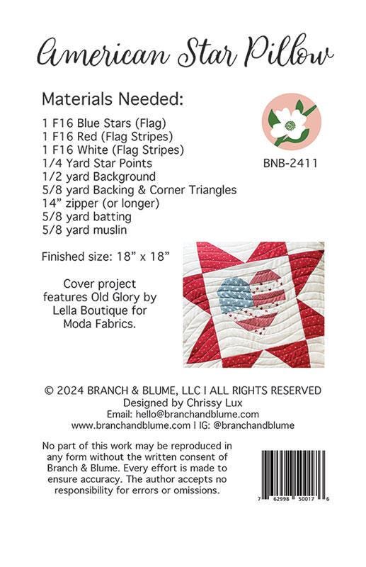 American Star Pillow Kit with patriotic fabric - pattern and fabric kit