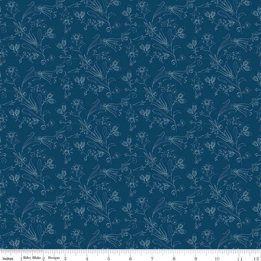 Sew America Flower Vines Blue by J. Wecker Frisch for Riley Blake Designs - C17350-BLUE