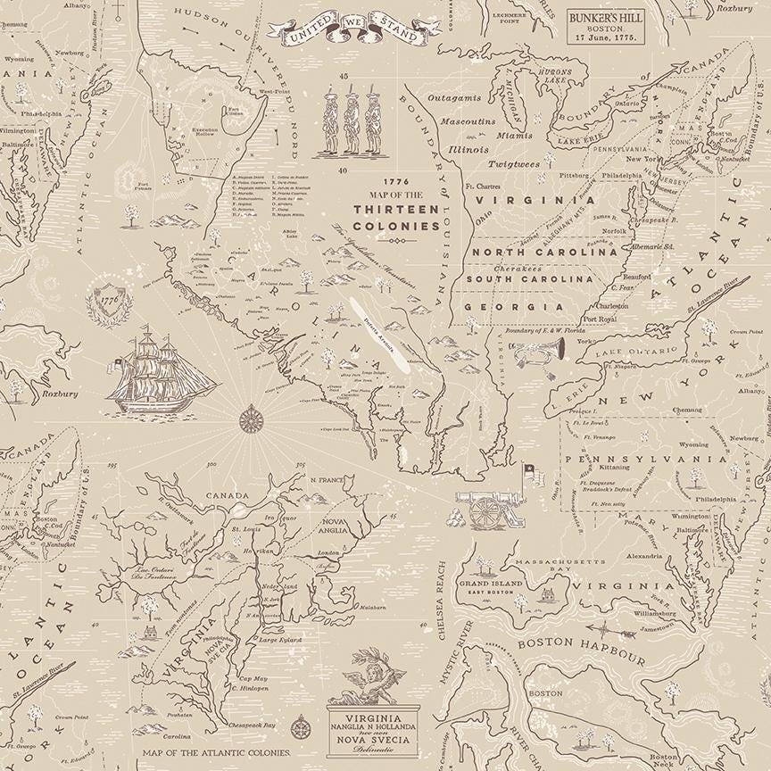 Independence Colonial Map Beige by The RBD Designers for Riley Blake Designs - C17332-BEIGE