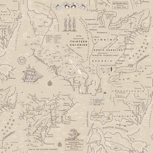 Independence Colonial Map Beige by The RBD Designers for Riley Blake Designs - C17332-BEIGE