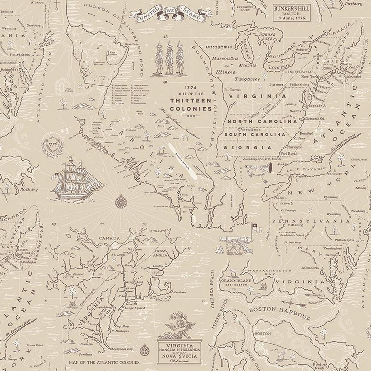 Independence Colonial Map Beige by The RBD Designers for Riley Blake Designs - C17332-BEIGE