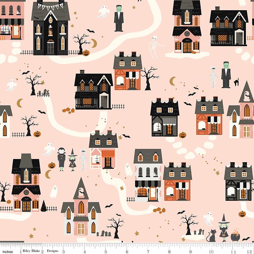 Frank and Friends Houses Pink by My Mind's Eye for Riley Blake Designs - C17471-PINK