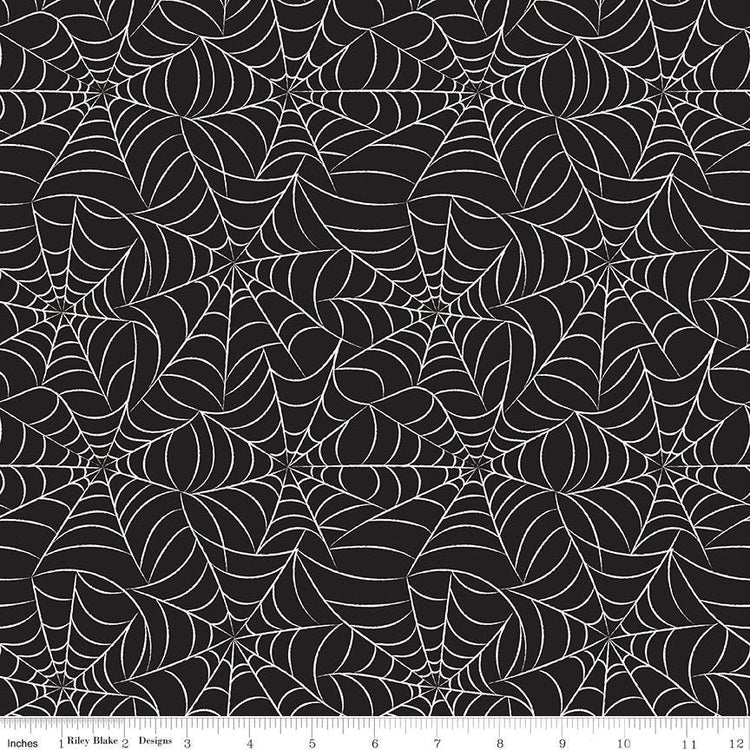 Frank and Friends Webs Black Glow in the Dark by My Mind's Eye for Riley Blake Designs - GC17474-BLACK