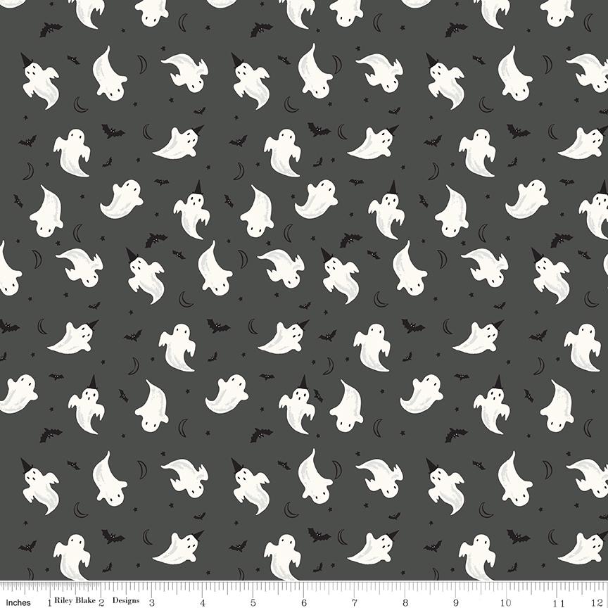 Frank and Friends Ghosts Charcoal Glow in the Dark by My Mind's Eye for Riley Blake Designs - GC17475-CHARCOAL