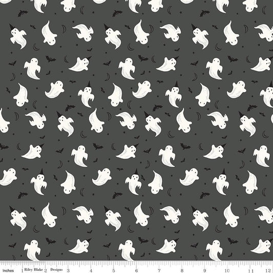 Frank and Friends Ghosts Charcoal Glow in the Dark by My Mind's Eye for Riley Blake Designs - GC17475-CHARCOAL